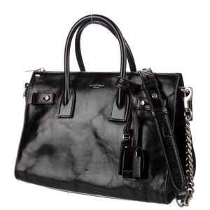Saint Laurent Baby Sac de Jour Black Leather Satchel with Chain Strap